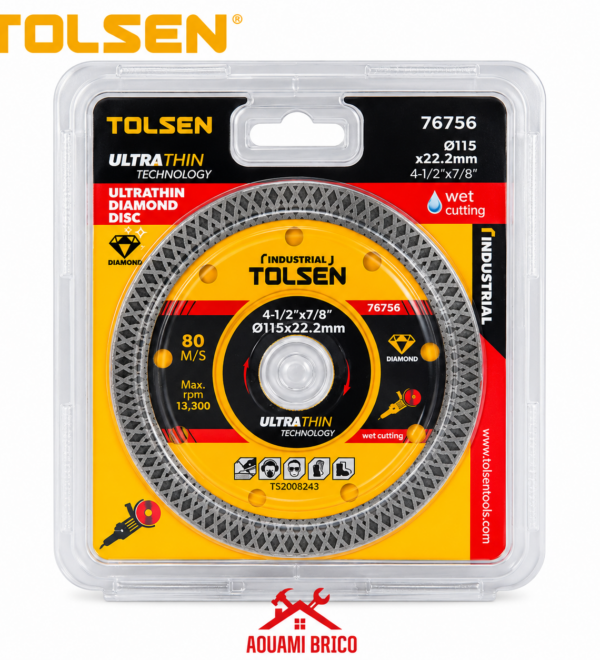 Disque Diamant TOLSEN pour Coupe – 230 mm, Alésage 22,2 mm