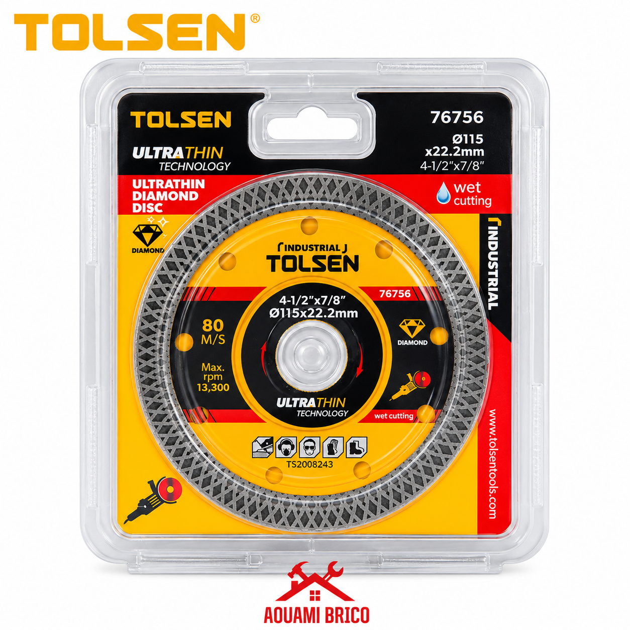 Disque Diamant TOLSEN pour Coupe – 230 mm, Alésage 22,2 mm
