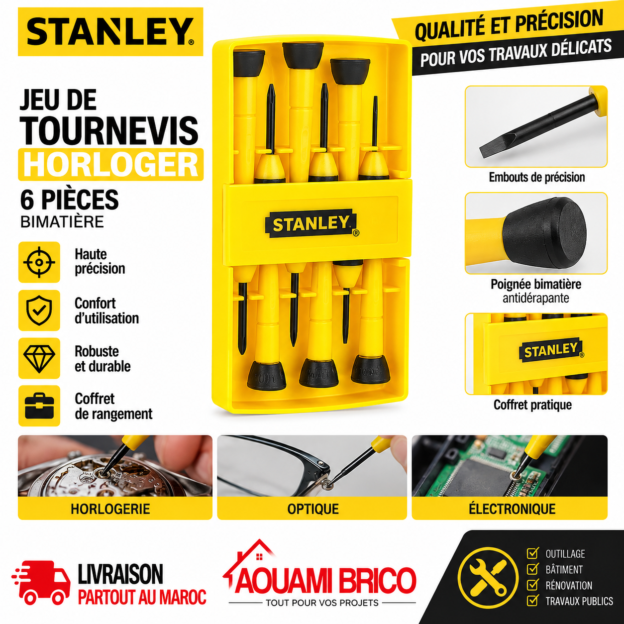 Coffret de 6 Tournevis de Précision STANLEY – Plats & Phillips