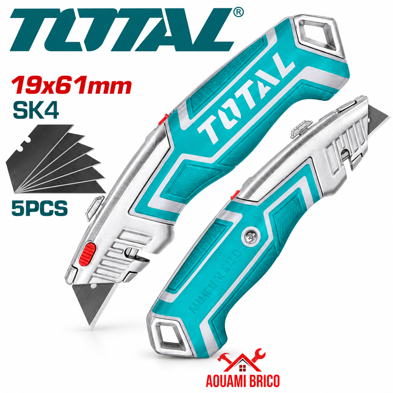 Cutter Professionnel TOTAL 180 × 45 mm – 5 Lames SK5