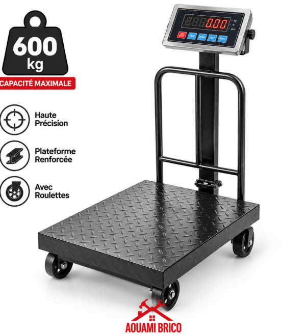 Balance Industrielle à Plateforme Numérique avec Roulettes – 600 kg