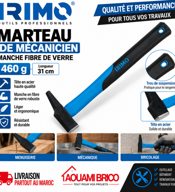 Marteau de Menuisier IRIMO 522271 – 460 g, Manche Fibre de Verre 31 cm