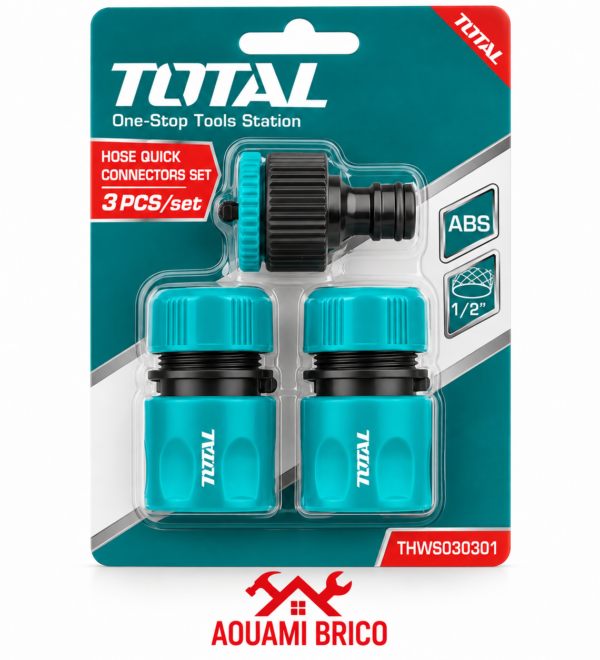 Kit de Raccords Rapides TOTAL pour Tuyau d’Arrosage – 3 Pièces