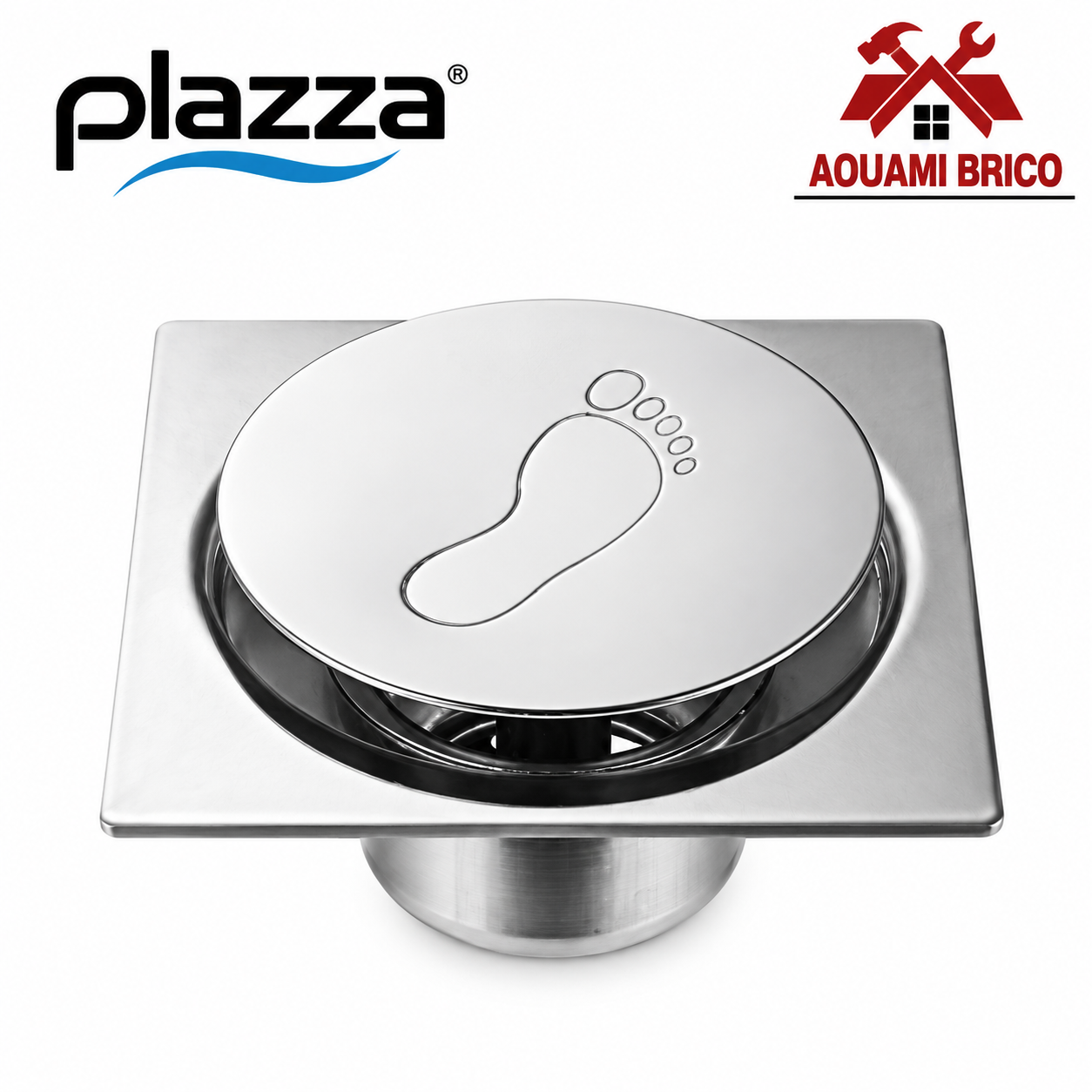 Siphon de Sol Inox PLAZZA 15 × 15 cm – Grille Carrée avec Couvercle Anti-Odeurs
