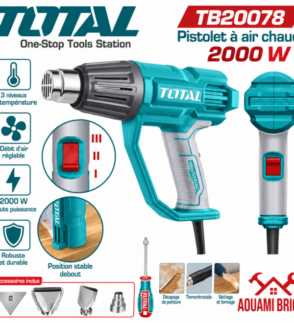 Décapeur Thermique TOTAL 2000 W – 3 Températures avec Accessoires