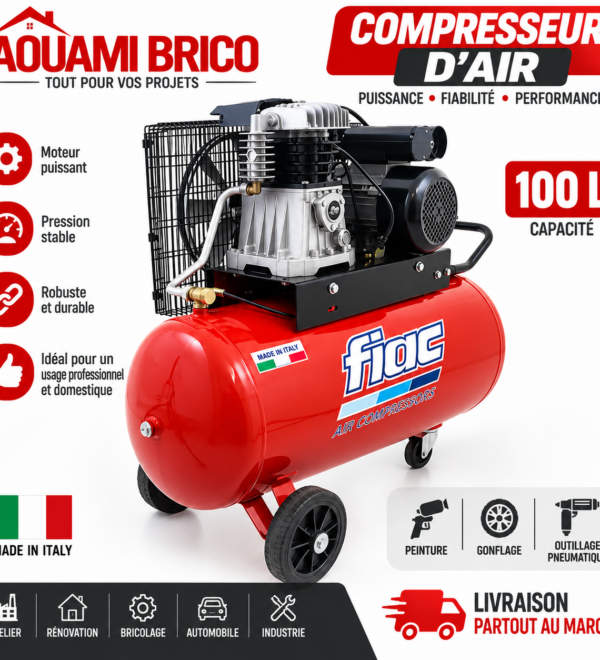 Compresseur d’Air FIAC AB 100/360 – 100 L, 3 CV, 10 Bar, 350 L/min – Made in Italy