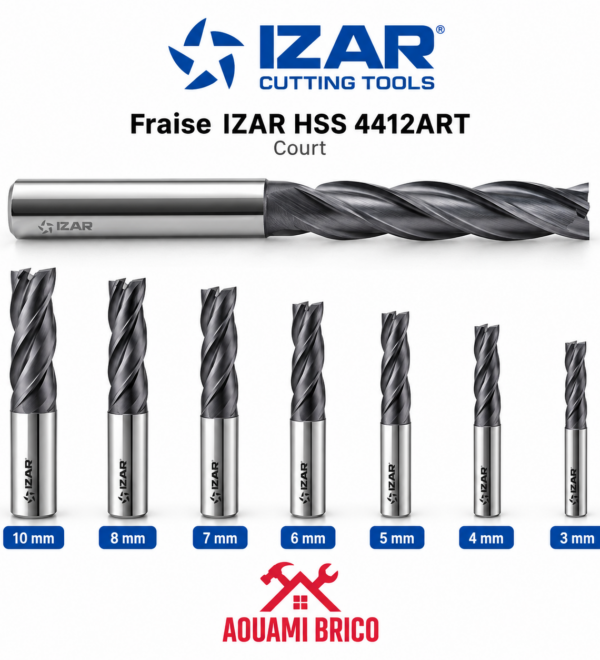 Fraise de Finition IZAR 4412 HSS Série Courte 1 Dent pour Aluminium – 3 à 10 mm