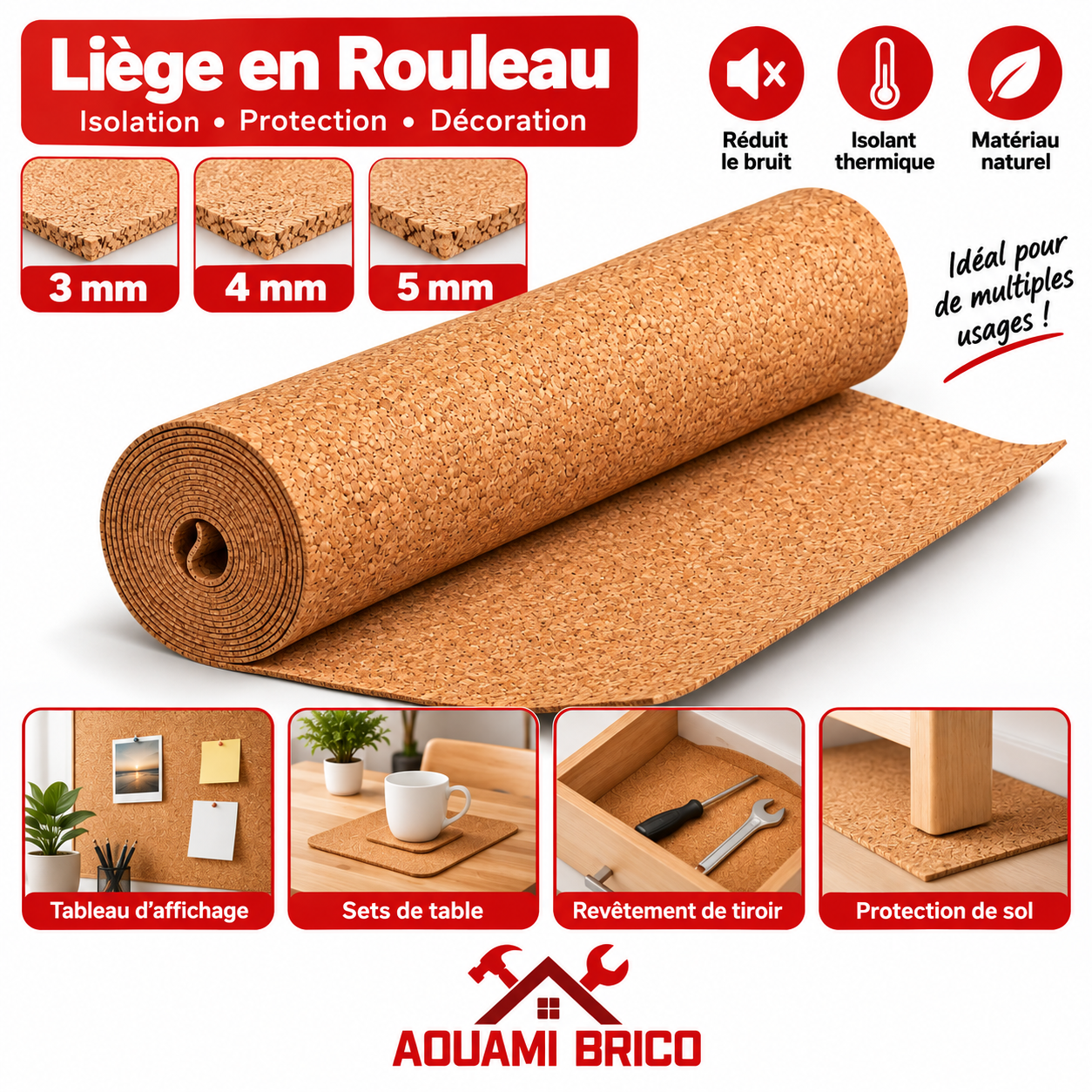 Rouleau de Liège Naturel 3 mm – Revêtement & Isolation