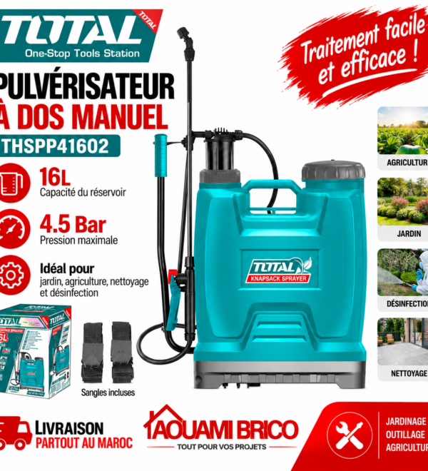 Pulvérisateur à Dos TOTAL THSPP41602 – 16L, Pression 4,5 Bar