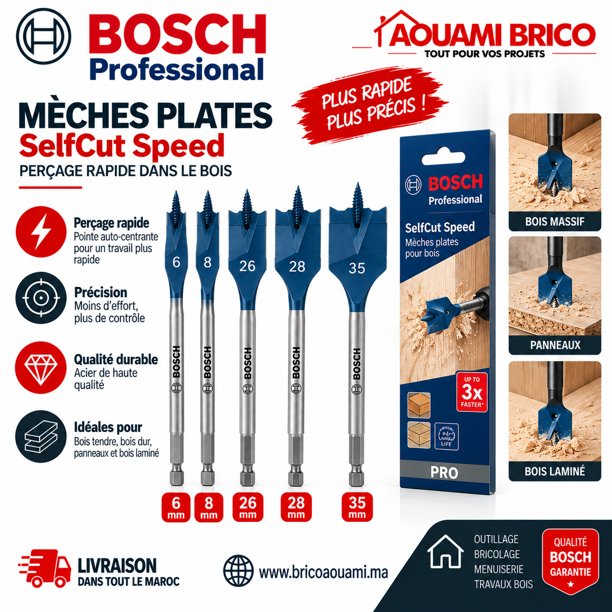 Mèche Plate Bosch Professional Self Cut Speed pour Bois
