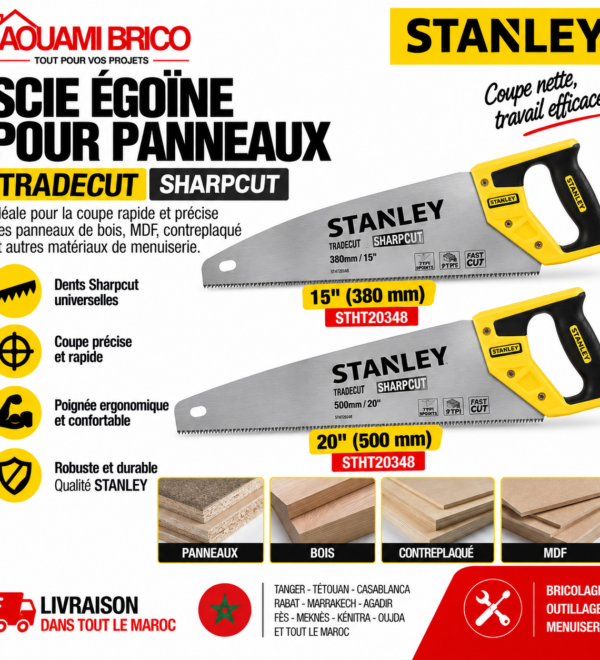 Scie Égoïne Stanley TRADECUT – 380 mm & 500 mm pour Bois