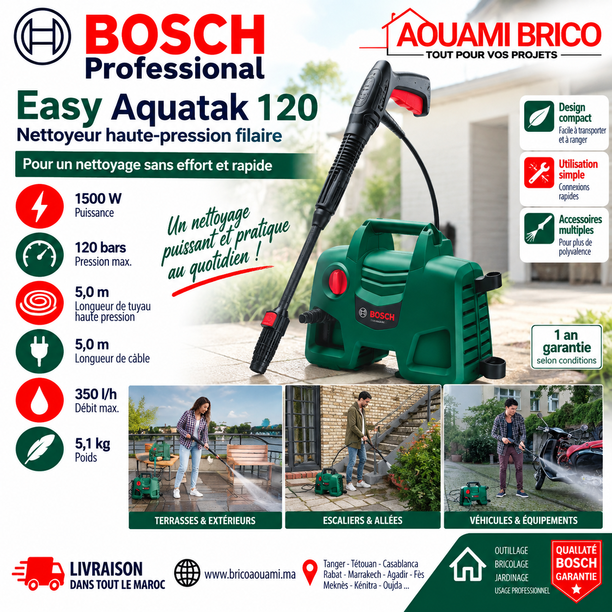 Nettoyeur Haute Pression Bosch EasyAquatak 120 – 1500W 120 Bars