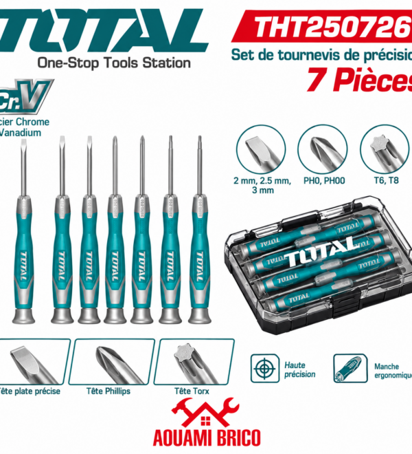 Jeu de 7 Tournevis de Précision TOTAL – Plats, Phillips & Torx