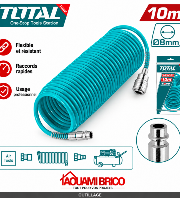Tuyau d’Air Spiralé TOTAL – 10 mm & 15 mm pour Compresseur