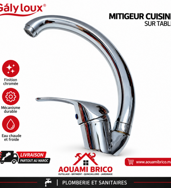 Mitigeur de Cuisine GALY LOUX sur Table – Bec Haut Courbé Chromé