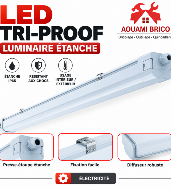 Réglette LED étanche Tri-Proof – Luminaire professionnel pour atelier et locaux techniques