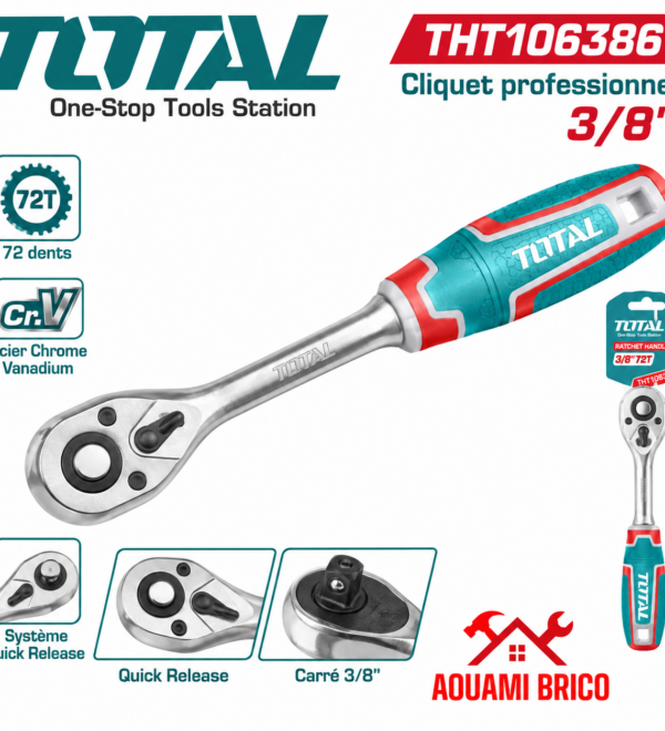 Clé à Cliquet TOTAL 3/8" 72 Dents – 205 mm