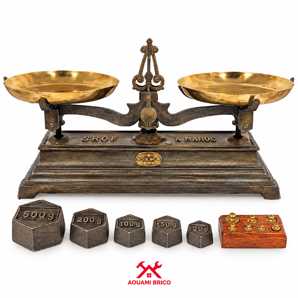 Balance ancienne SROF à deux plateaux – Balance mécanique avec poids